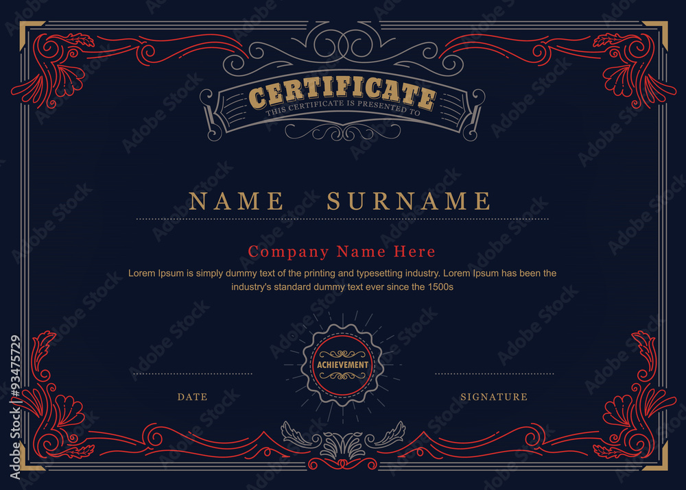 Achievement certificate antique frame elegant flourishes border