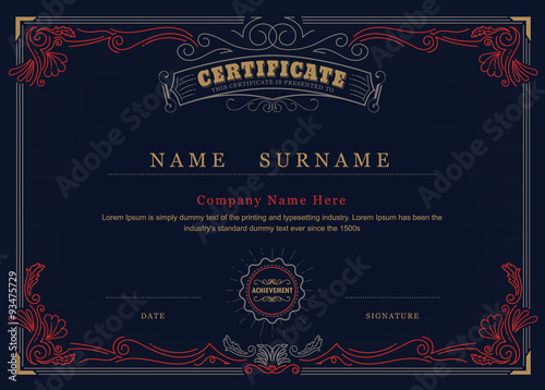 Achievement certificate antique frame elegant flourishes border