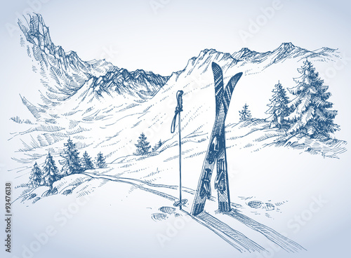 Ski background, mountains in winter season