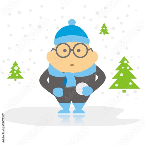 Ilustración vectorial de personaje con ropa de invierno en la nieve