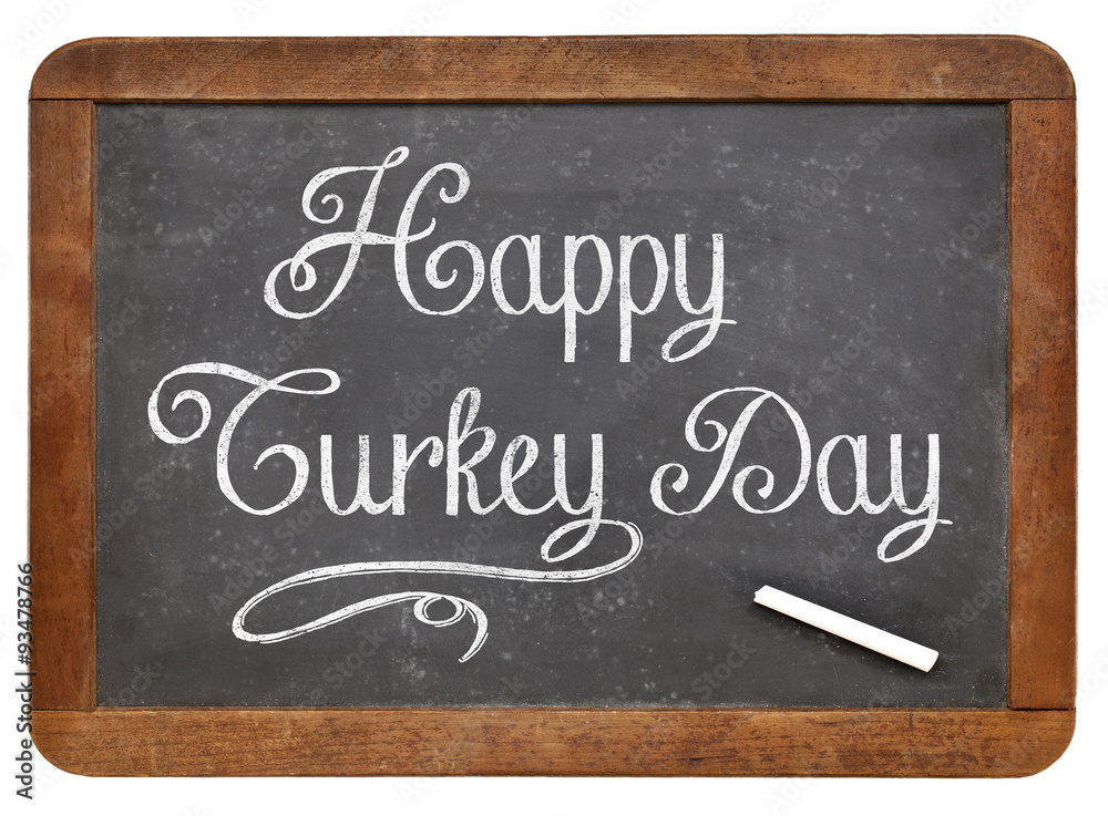 Fototapeta premium Happy Turkey Day on blackboard
