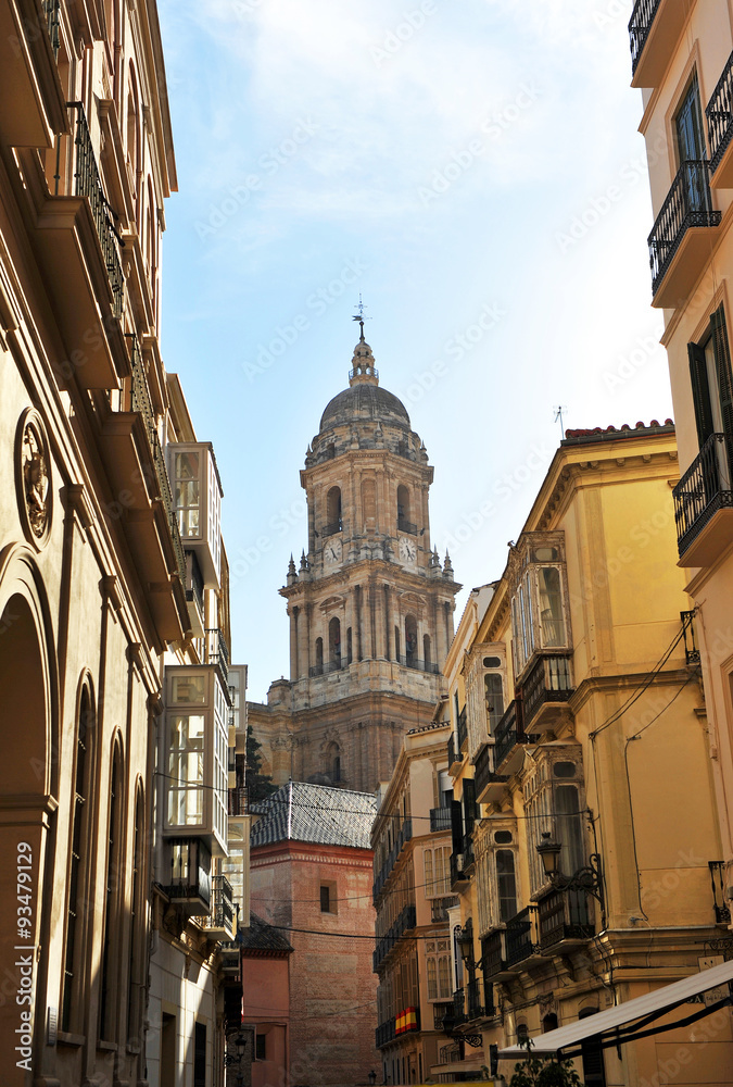 Calles de Málaga, catedral, Andalucía, España