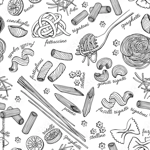 Tapety Wektor ręcznie rysowane wzór makaronu. Sztuka linii ilustracja