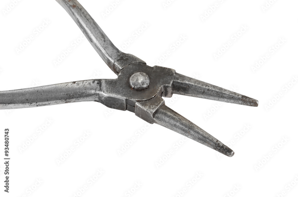 Old and rusty round-nose pliers, isolated on white background Old and rusty round-nose pliers, isolated on white background