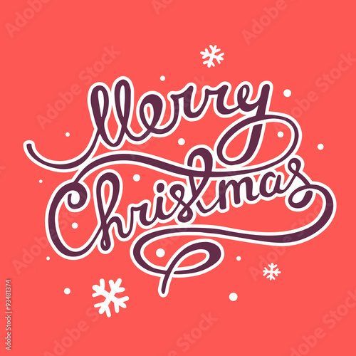 Vector illustration of christmas hand written text on red backgr