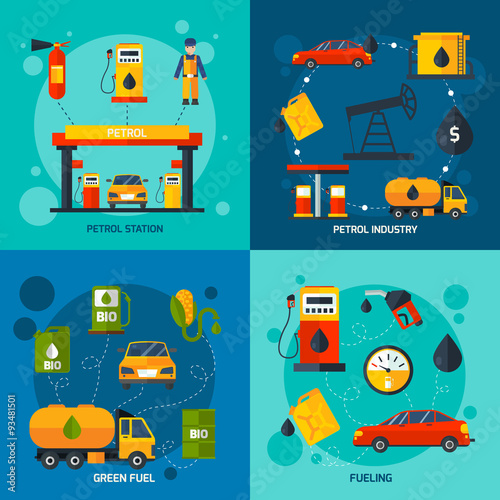 Gas station 4 flat icons square 