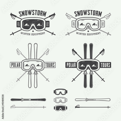 Vintage ski and arctic expeditions logos, badges, emblems