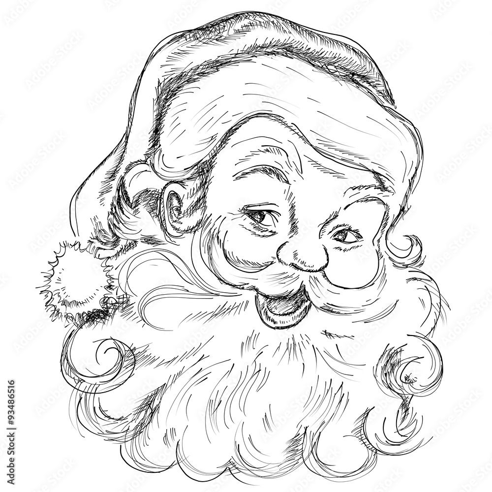 Weihnachtsmann, Portrait, Zeichnung, Vektor, Vintage, schwarz-weiß,  freigestellt Stock Vector | Adobe Stock