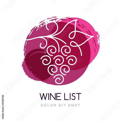 Vector illustration of linear grape vine in watercolor circle sp