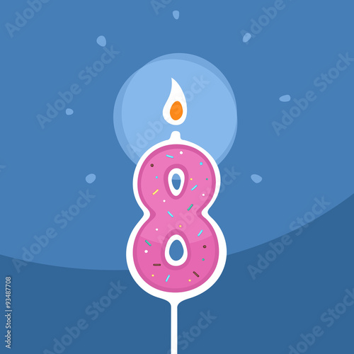 Vector candle for eight years