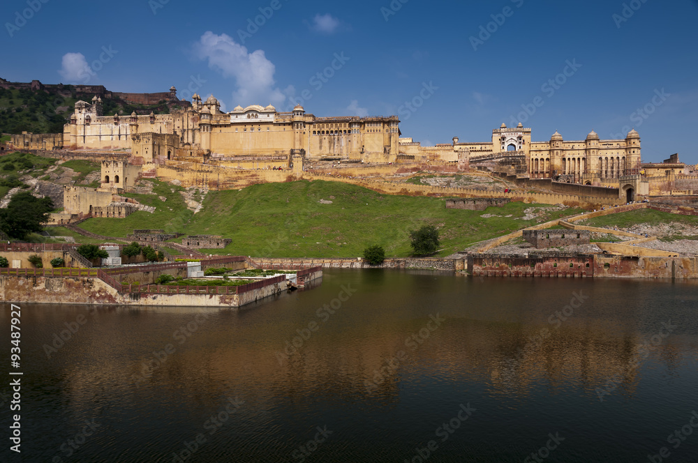 Amber fort above the lake , Jaipur, India