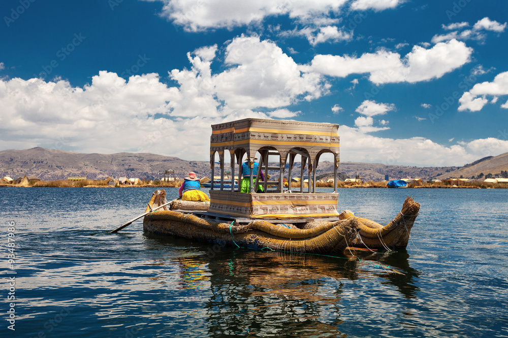 Traditional Peruvian Boat On Titicaca Lake Traditional Peruvian Boat On Titicaca Lake