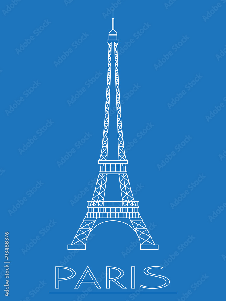 World landmarks. Paris. France. Eiffel tower. Graphic template. Logos and badges. Linear design. Vector illustration