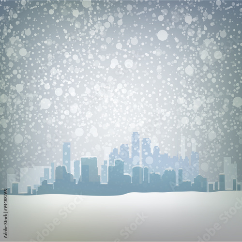 Traditional winter urban outdoor illustration with snow