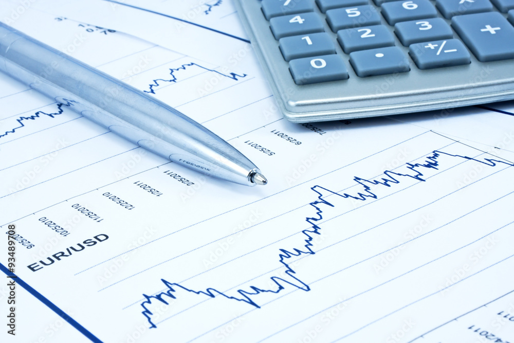 Background of business diagram, calculator and pen Background of business diagram, calculator and pen