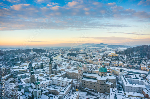 Historic city of Salzburg in winter, Austria