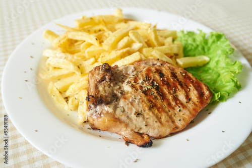 Chicken Meat with French Fries And Lettuce