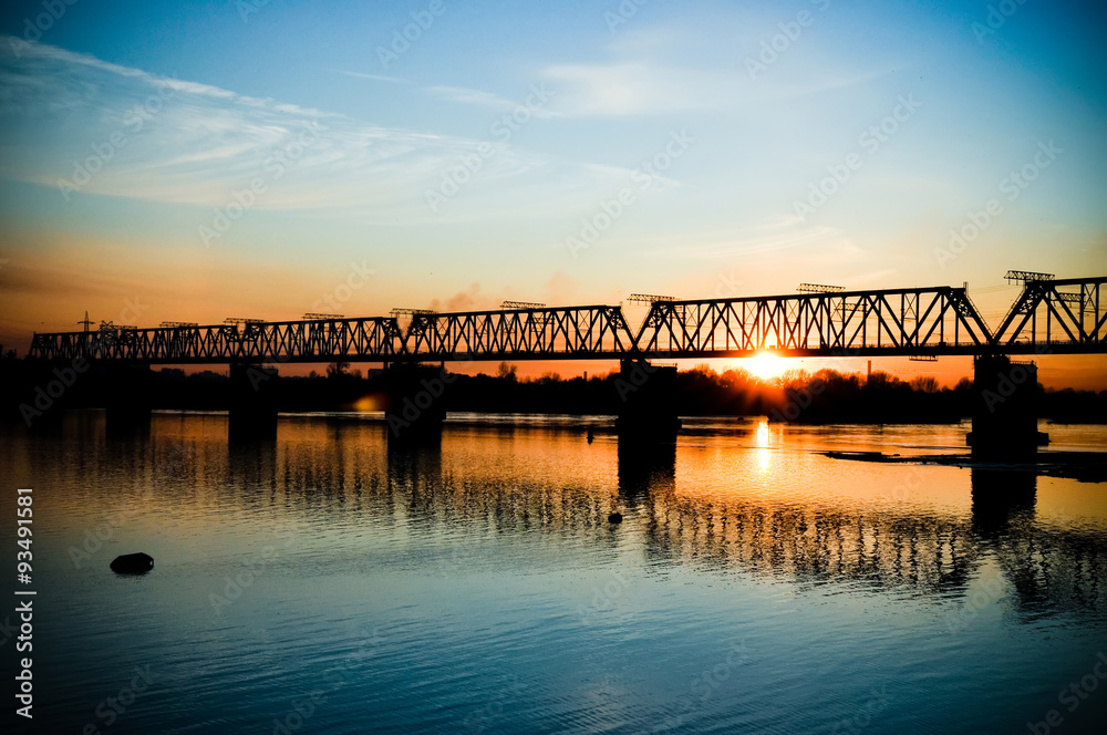 Bridge across the river at sunset Bridge across the river at sunset