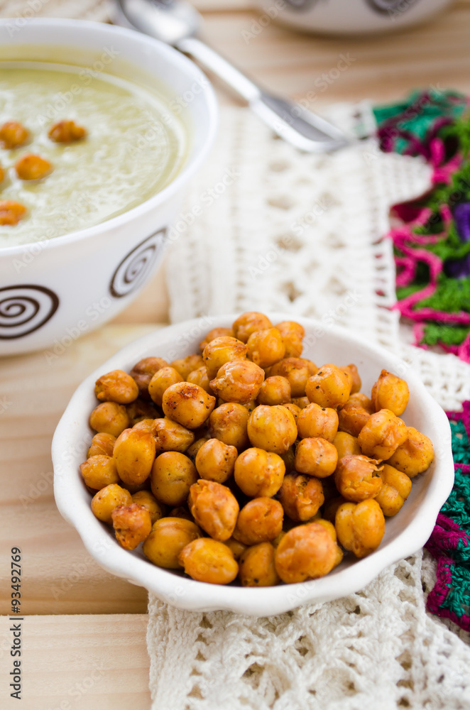 grilled chickpeas and green vegetabke cream soup grilled chickpeas and green vegetabke cream soup