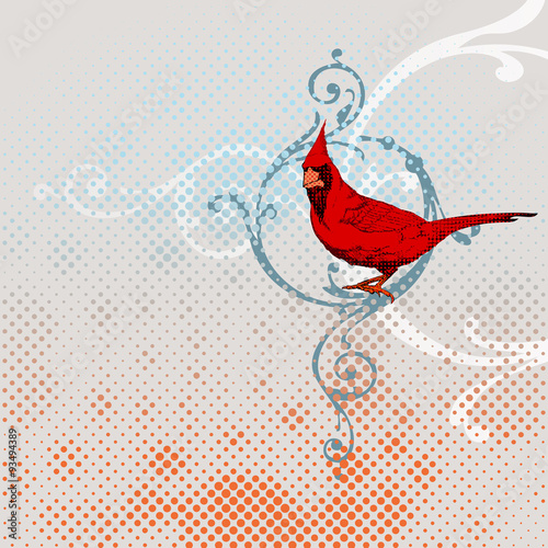Cardinal Bird with floral swirl