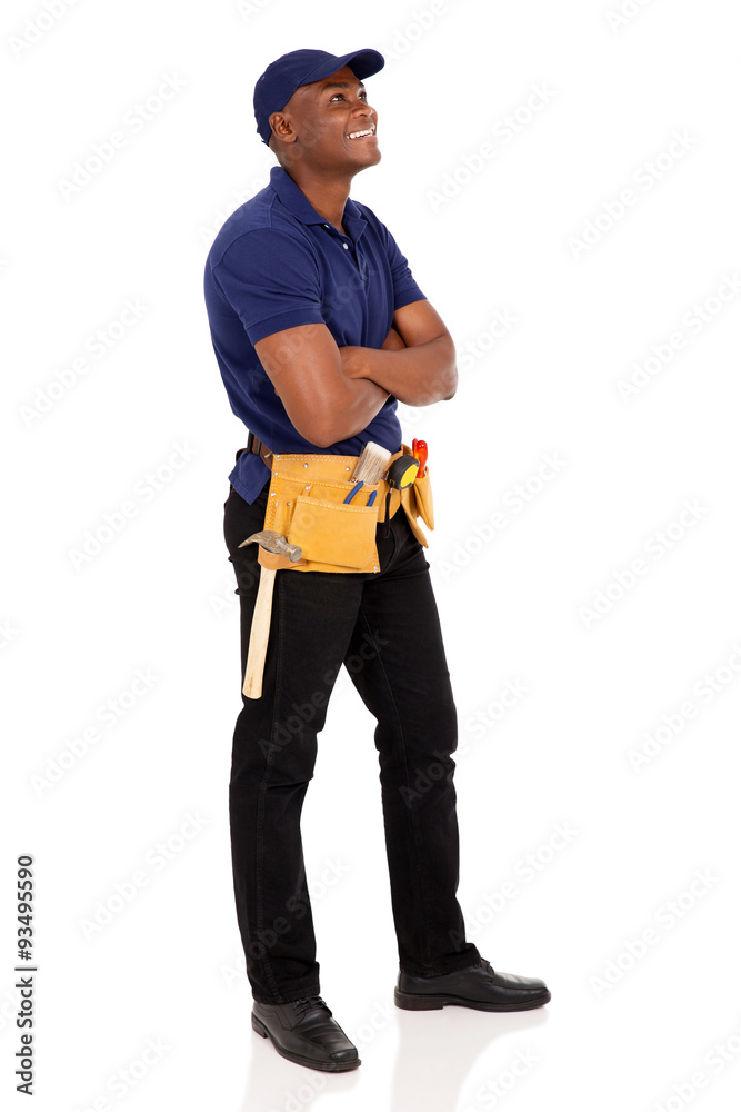 african american handyman looking up african american handyman looking up