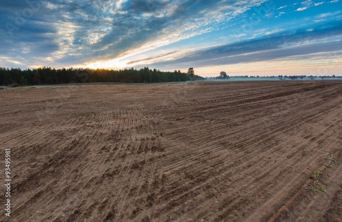 Autumnal plowed field landscape