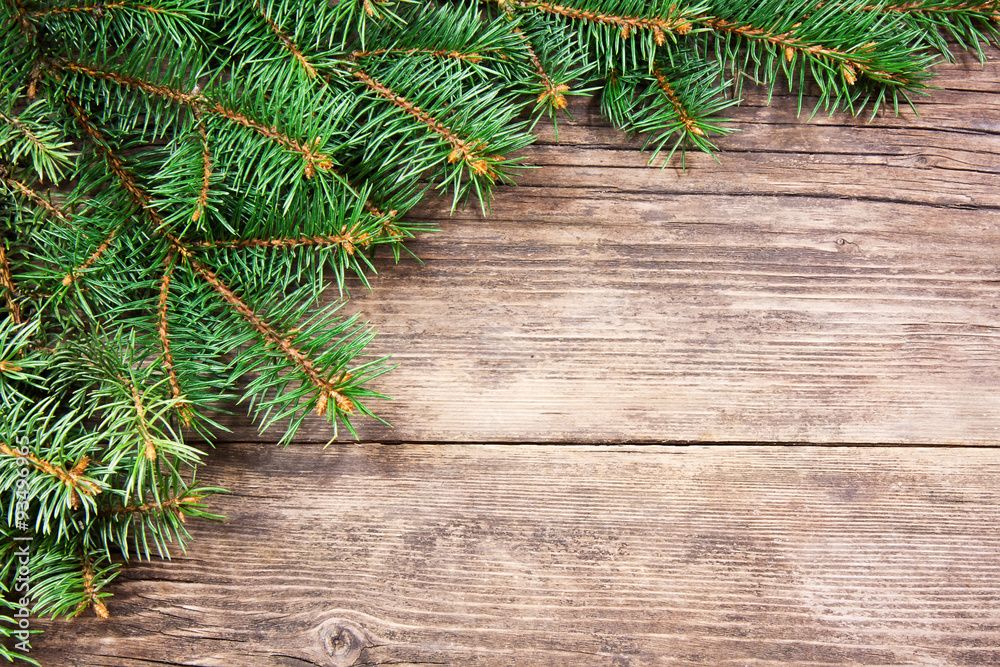 Christmas fir tree on a wooden background Christmas fir tree on a wooden background