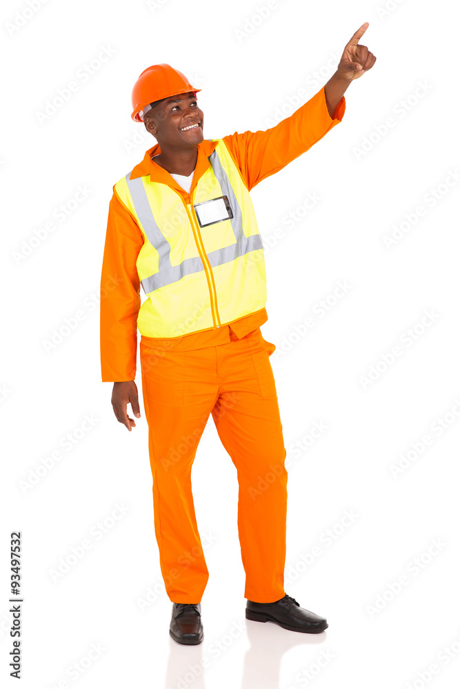 african american industrial worker pointing african american industrial worker pointing