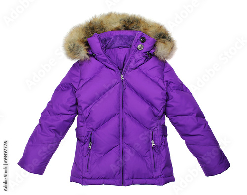 Purple women winter jacket, isolated on pure white background photo