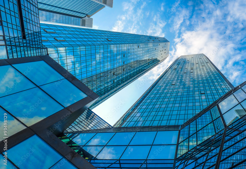 Modern skyscrapers in business district with blue sky