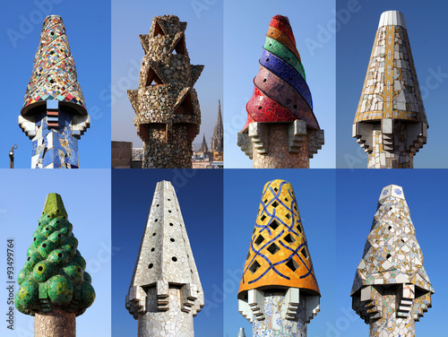 Fotografie, Tablou Colorful chimneys on Palau Guell, Barcelona