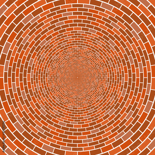 Abstract architectural brick wall circle optical illusion vector mosaic background