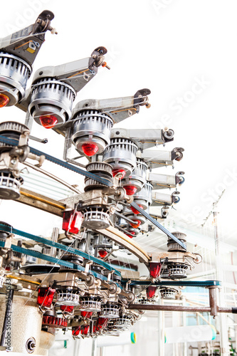 Detail of industrial knitting machine producing cotton yarn in m