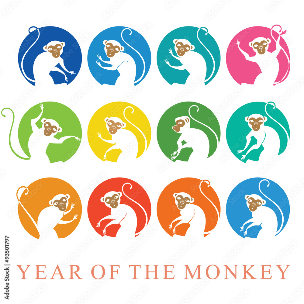 Multicolored card. 2016. Year of the Monkey. Happy New Year. Multicolored card. 2016. Year of the Monkey. Happy New Year.