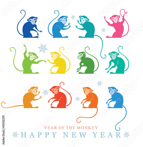 Multicolored monkey. 2016. Year of the Monkey. Happy New Year.