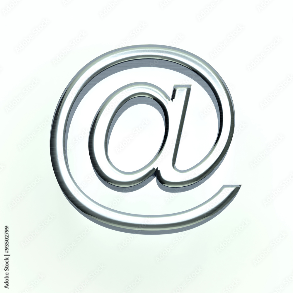 Silver email symbol on a plain white background Silver email symbol on a plain white background