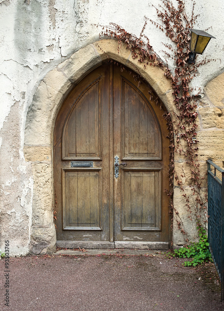 Old wooden door from medieval era found in Alsace region of Old wooden door from medieval era found in Alsace region of