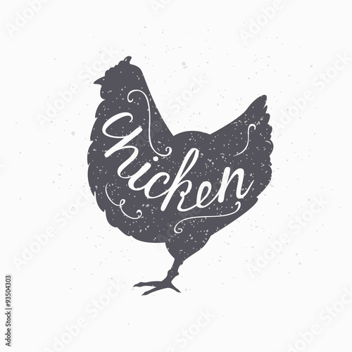 Hand drawn farm bird hipster silhouette. Chicken meat hand