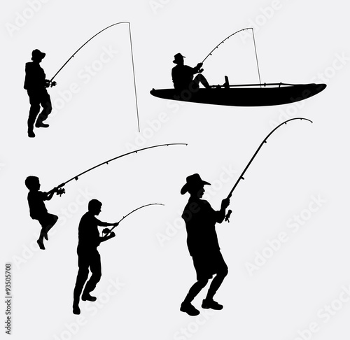 Fishing people silhouettes. Good use for symbol, logo, web icon, mascot, or any design you want. Easy to use.
