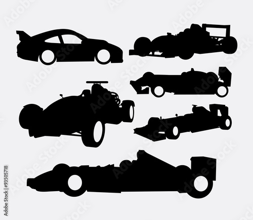 Race car and transportation silhouettes. Good use for symbol, logo, web icon, mascot, or any design you want. Easy to use. © ComicVector