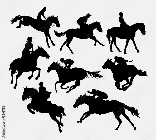 Jockey riding horse silhouettes. Good use for symbol  logo  web icon  mascot  or any design you want. Easy to use.