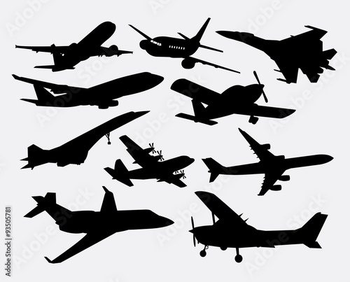 Airplane transportation silhouettes. Good use for symbol, logo, web icon, mascot, or any design you want. Easy to use.