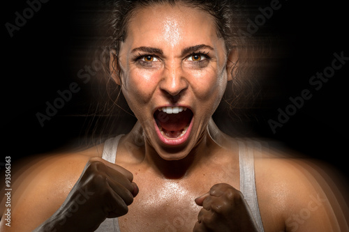 Celebration athlete powerful shouting screaming successful winner champion fighter conceptual rumble roar