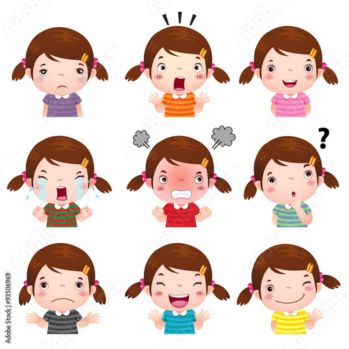 Cute girl faces showing different emotions