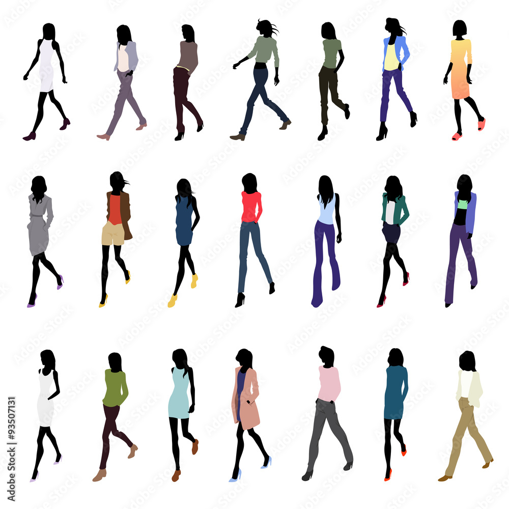 Obraz premium Set of walking fashion women