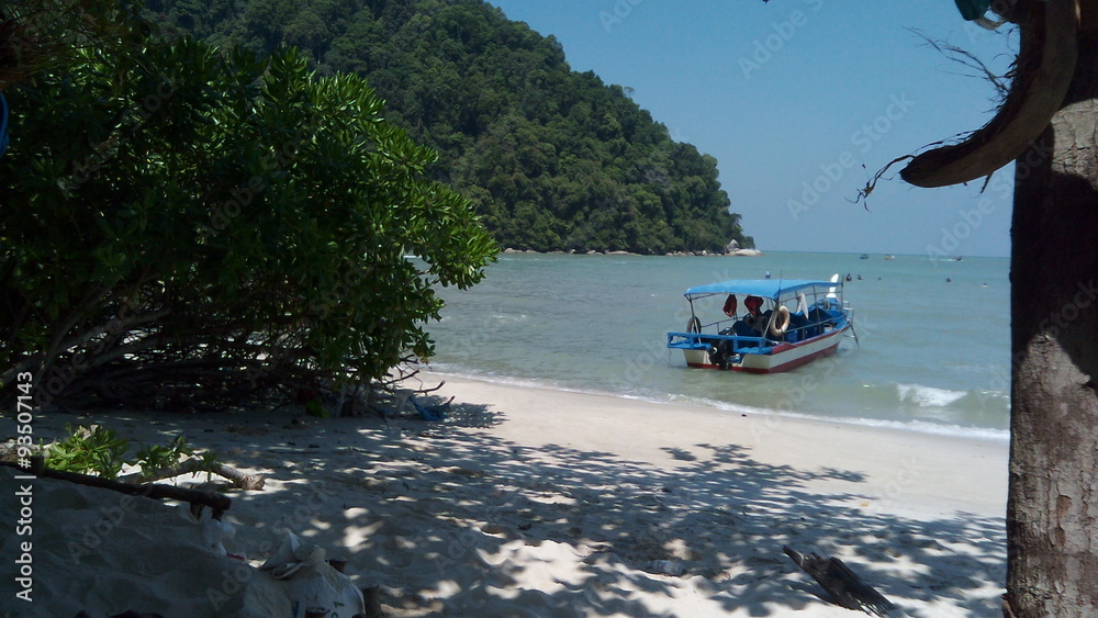 Naklejka premium Beach Scene with a boat