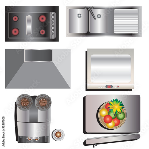Kitchen equipment top view set 7 for interior , vector illustration