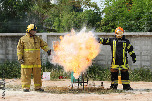 Fire-fighter trains extinguishing a fire