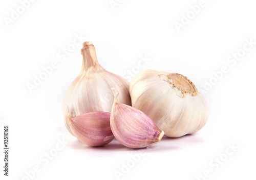 selective focus of garlic on white background
