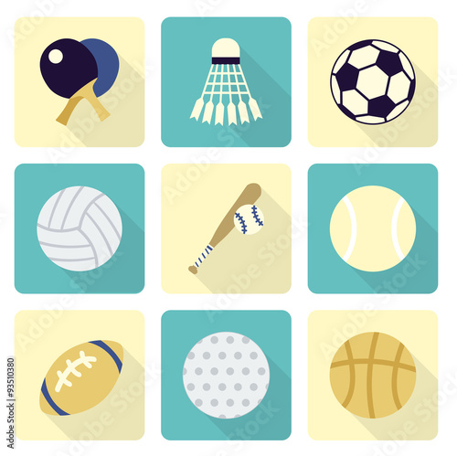 Sports Items Icon Sets, Flat Design